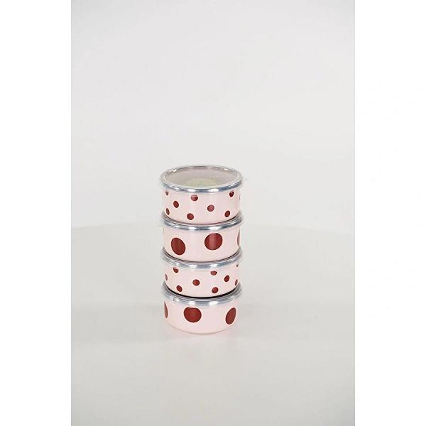 Emaylabxpeppythings Cherry Emaye 4’lü Kapaklı Kase Çerezlik, Kahvaltılık, Reçellik, Zeytinlik, Sunumluk Seti 8cm 200 Ml