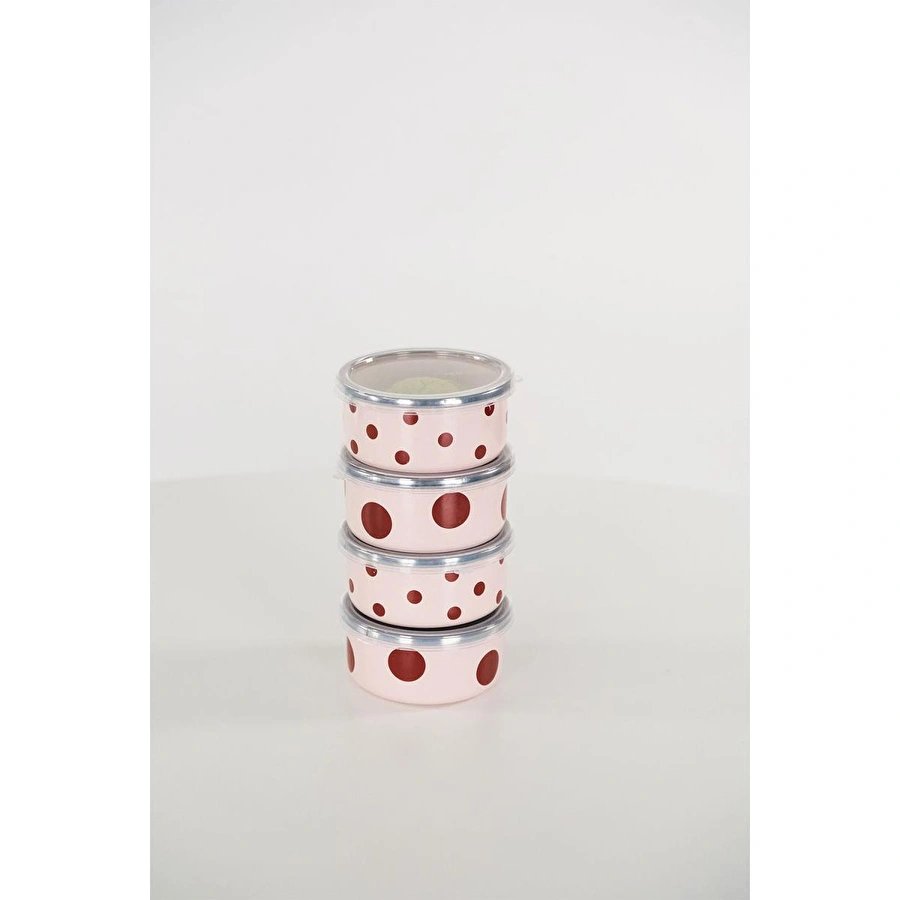 Emaylabxpeppythings Cherry Emaye 4’lü Kapaklı Kase Çerezlik, Kahvaltılık, Reçellik, Zeytinlik, Sunumluk Seti 8cm 200 Ml