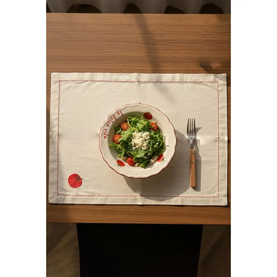 Rakle Pomodoro Keten Nakış İşlemeli 2'li Amerikan Servisi 35x40 Cm