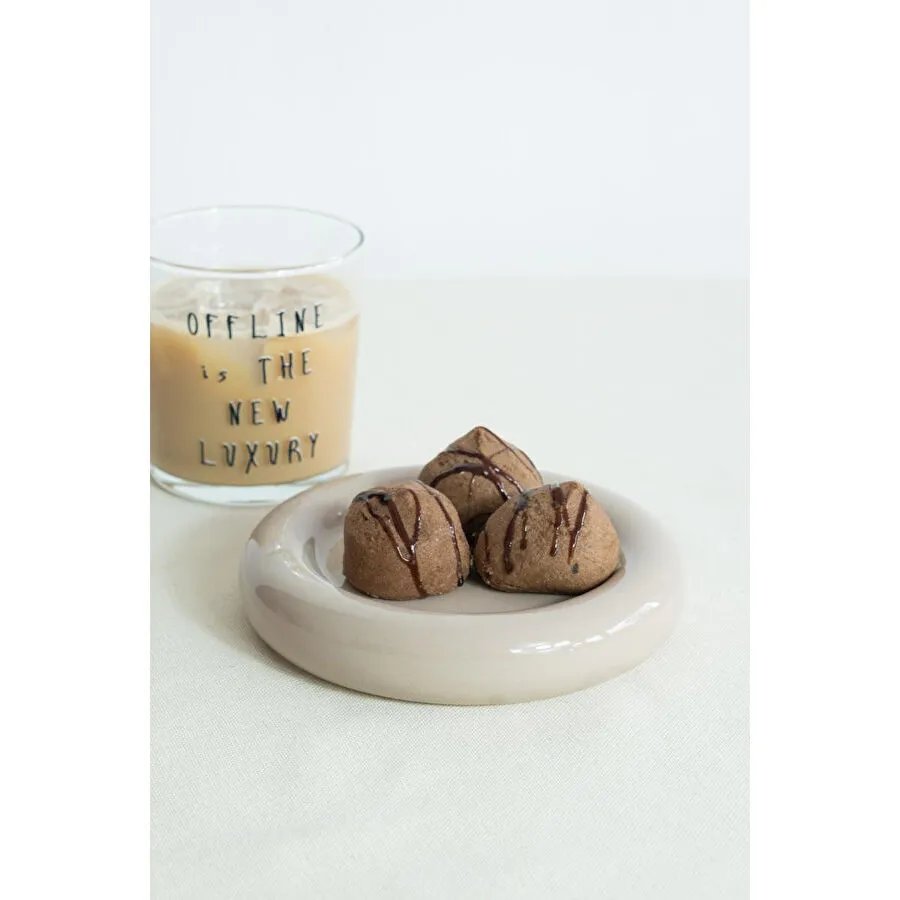 Beige & Stone Seramik Küçük Boy Parlak Bej Donut Tatlı Tabağı