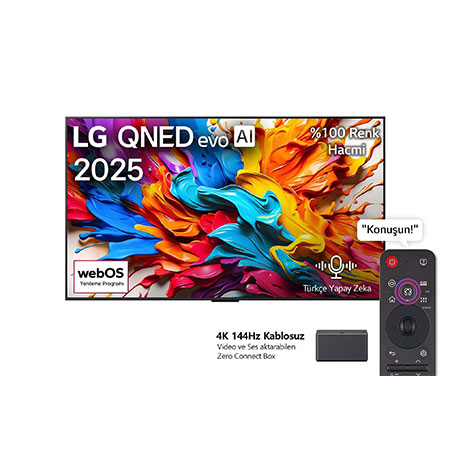 LG 65 inç LG QNED evo AI QNED9M MiniLED 4K 144Hz Video ve Ses Aktarımı ile Kablosuz Görüntü İletebilen TV