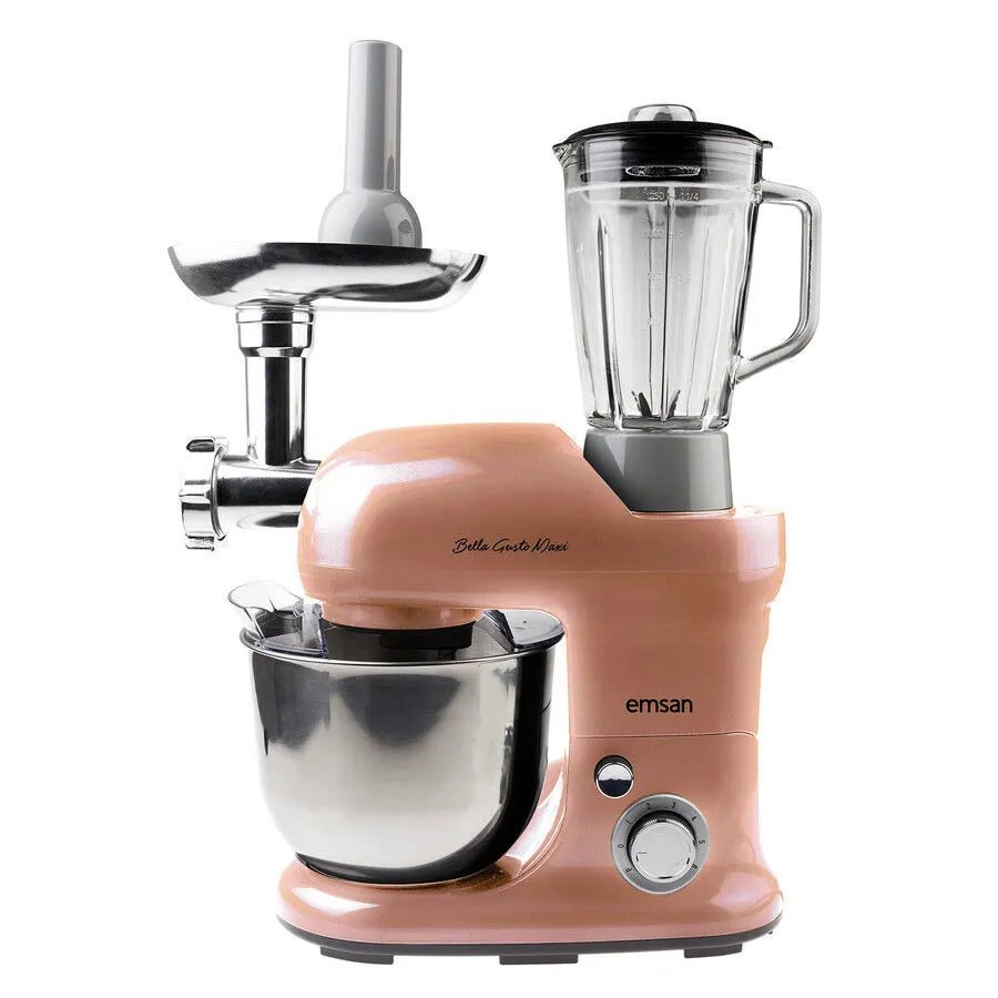 Emsan Bella Gusto Maxi Golden Pink Kıyma Çekme /Sucuk-Sosis/İçli Köfte Aparatlı/Smooth Hazneli Hamur Yoğurma Makinesi 1300W 5L