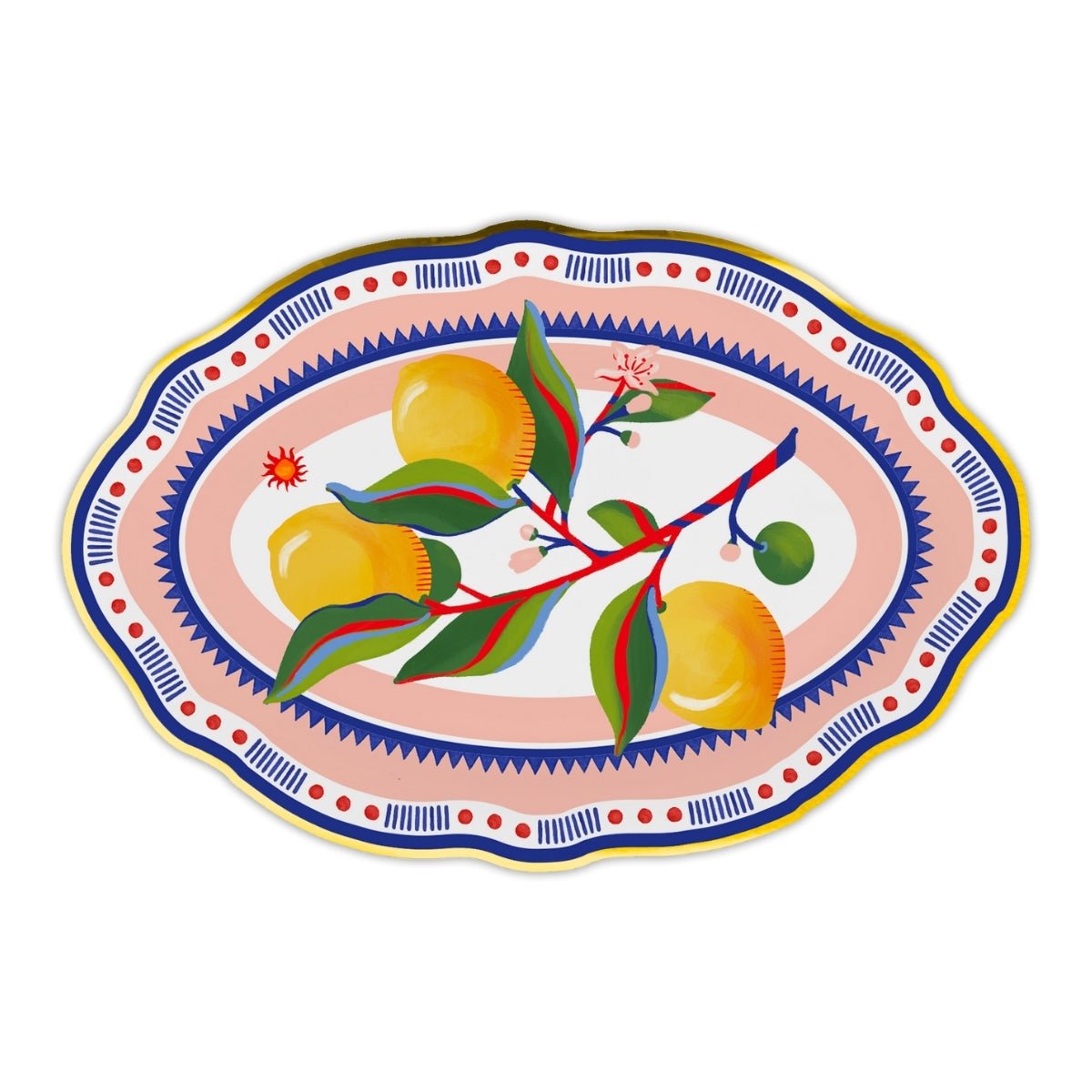 Baci Milano Dolce Vita Limon Desenli Oval Porselen Servis Tabağı 30x21 Cm