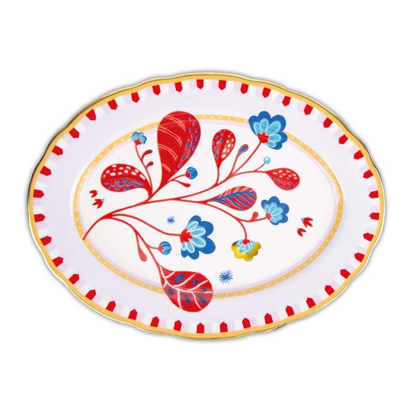 Baci Milano Mamma Mia Yaprak Desenli Oval Servis Tabağı 34 cm x 25 cm