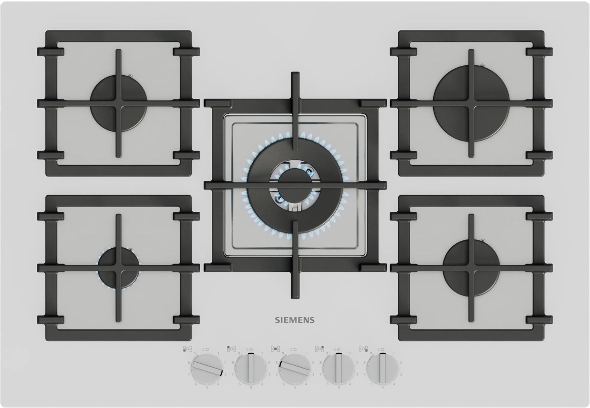 Siemens iQ500 Gazlı Ocak 75 cm Sert cam, Beyaz