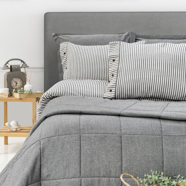 Schafer Home Loria Yatak Örtüsü ve Nevresim Seti 7 Parça-Antrasit