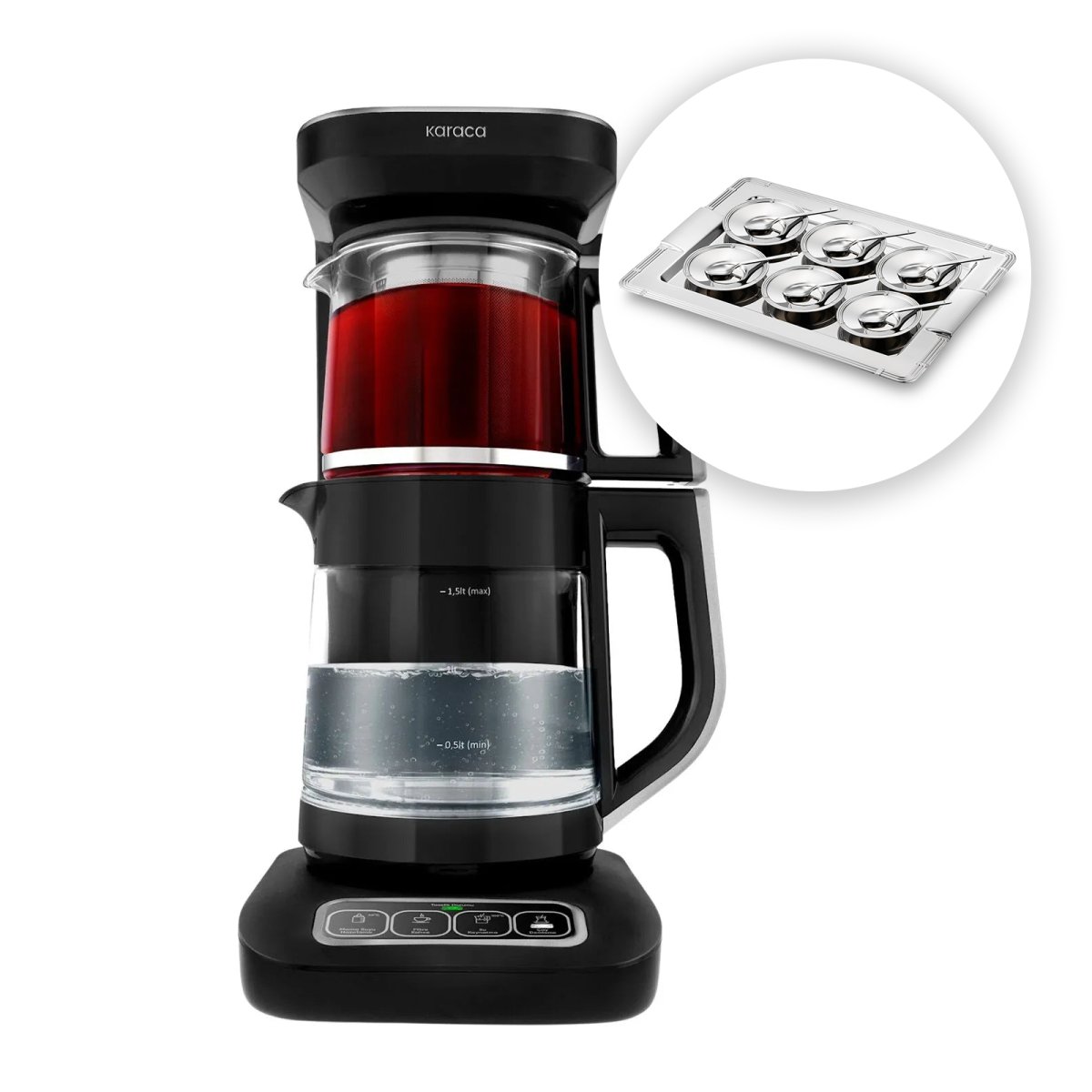 Karaca Çaysever Robotea Pro Konuşan Çay Makinesi Silver & Jumbo 4200 Çelik Çay Seti