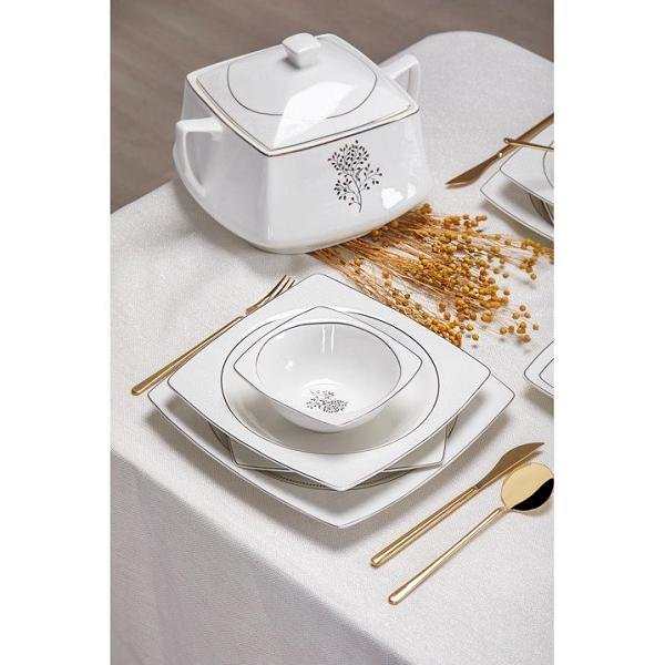 Taç Real Bone Tia Platin 60 Parça 12 Kişilik Yemek Takımı