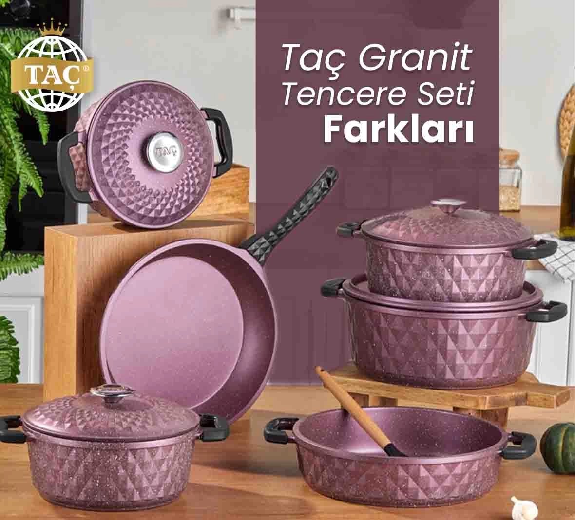 Taç Luna 4lü 7 Parça Granit Tencere Seti Siyah