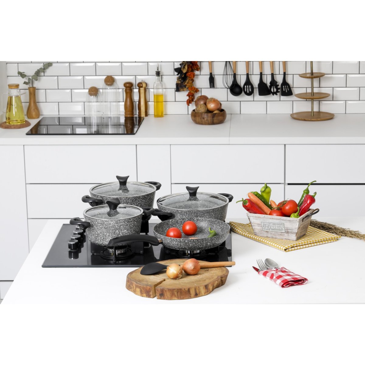 Taç Master Cook 4lü 7 Parça Granit Tencere Seti Gri