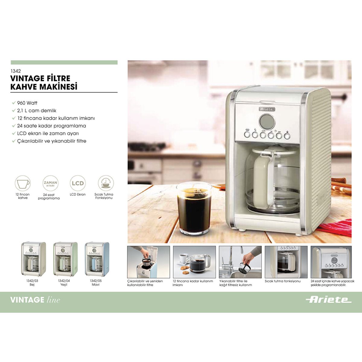 Ariete Vintage Filtre Kahve Makinesi - Yeşil