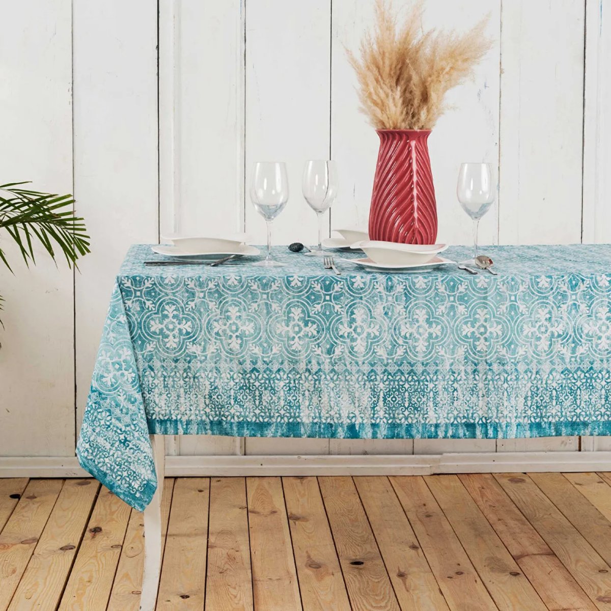 Karaca Home Luna Çiçekli Pvc Masa Örtüsü Turkuaz