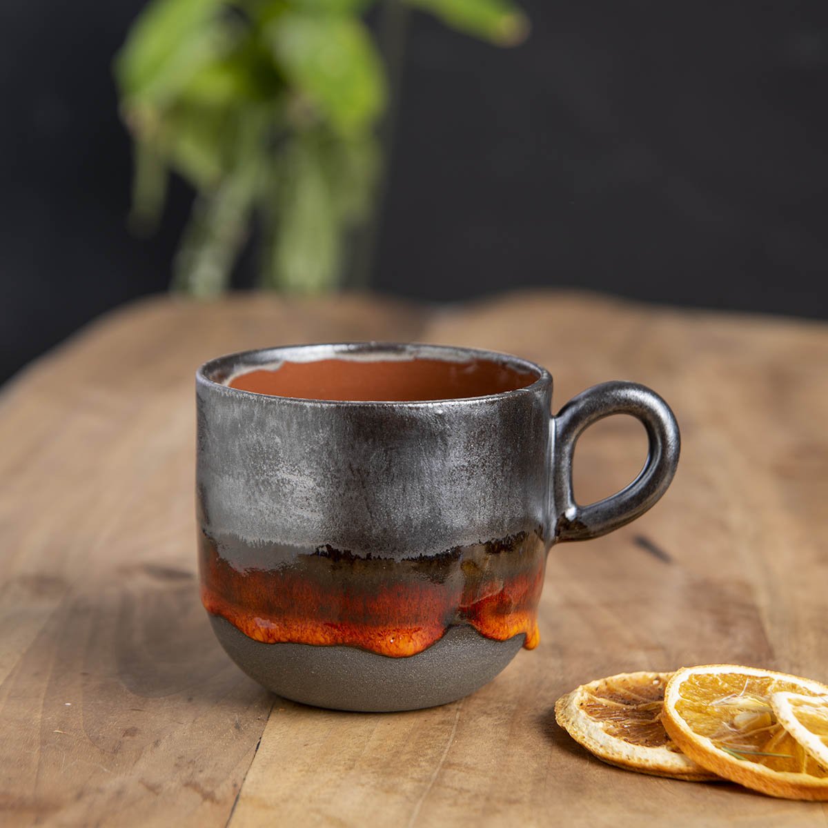 Rice El Yapımı Seramik Espresso Kupa - Turuncu Çiçek
