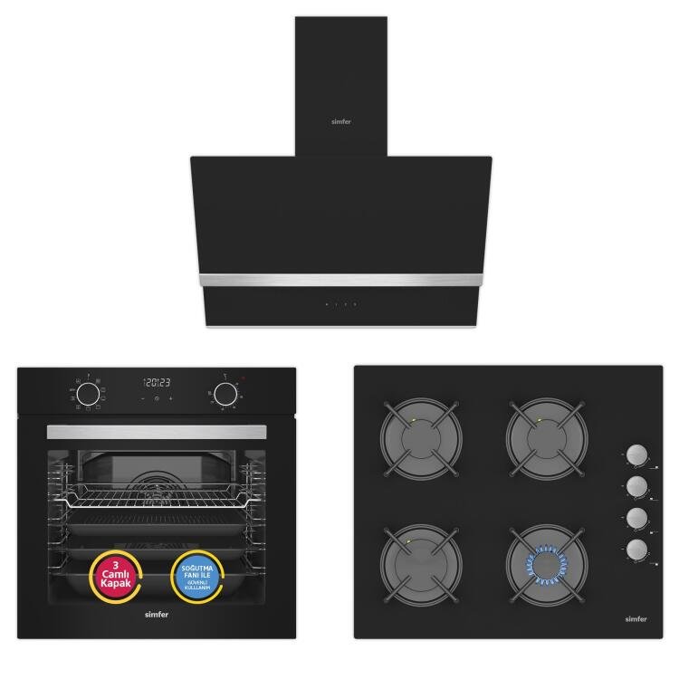 Simfer 8208 9 Fonksiyon QS Siyah Cam Ankastre Fırın Power Turbo Dijital