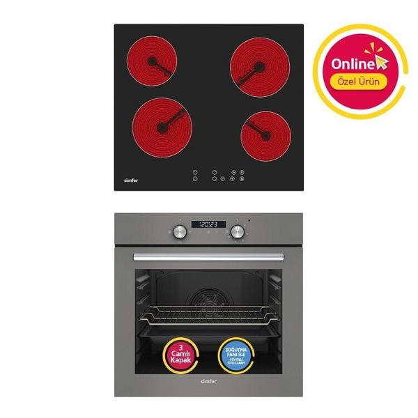 Simfer 4 Fonkisyon Trend Dijital Gri Power Turbo Elektrikli 2'li Ankastre Set (Fırın + Elektrikli Ocak)