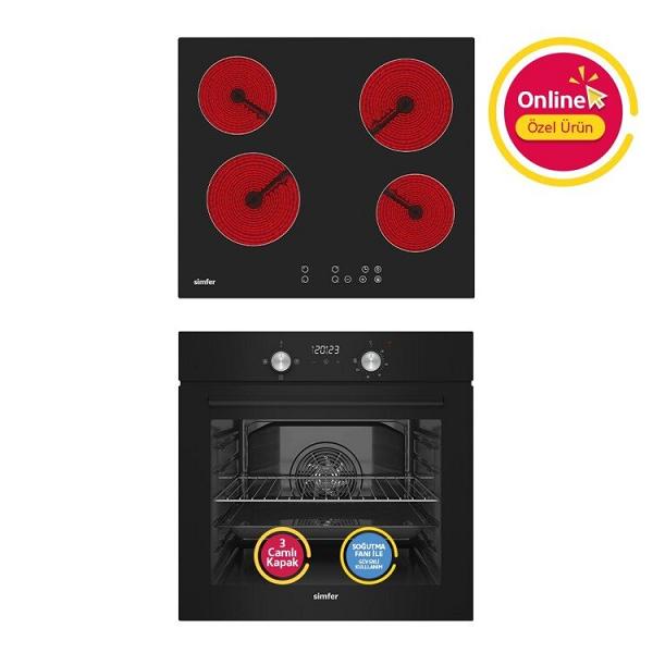 Simfer 4 Fonksiyon Trend Dijital Siyah Power Turbo Elektrikli 2'li Ankastre Set (Fırın + Elektrikli Ocak)