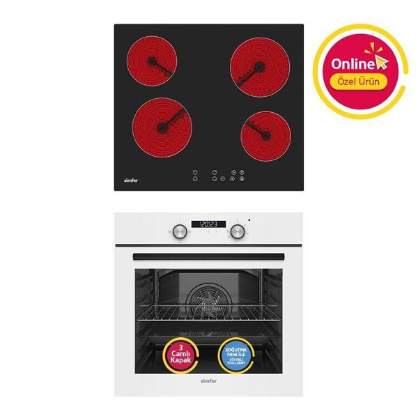 Simfer 4 Fonksiyon Trend Dijital Beyaz Power Turbo Elektrikli 2'li Ankastre Set (Fırın + Elektrikli Ocak)