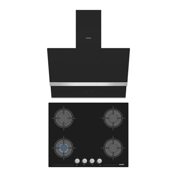Simfer Steam Siyah 2'li Cam Ankastre Set (3653 Ocak + 8738 Davlumbaz)
