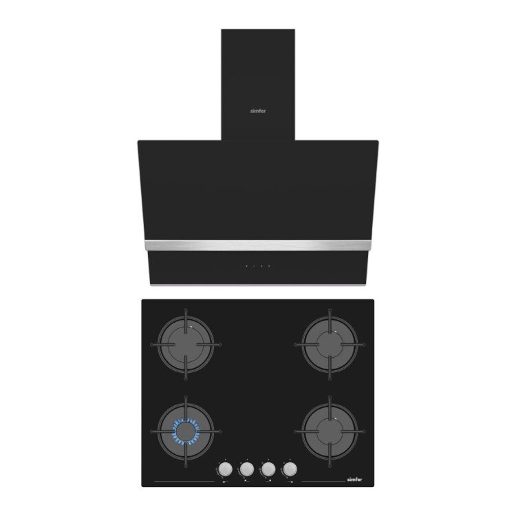 Simfer Steam Siyah 2'li Cam Ankastre Set (3653 Ocak + 8738 Davlumbaz)