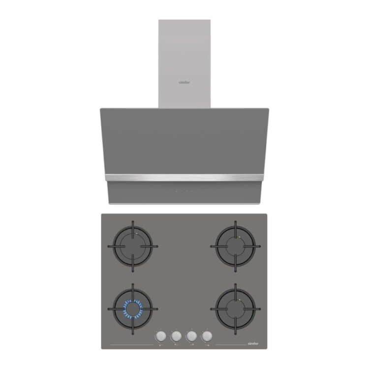Simfer Steam Gri 2'li Cam Ankastre Set (3656 Ocak + 8740 Davlumbaz)
