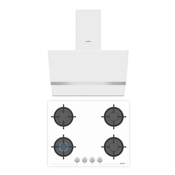 Simfer Steam Beyaz 2'li Cam Ankastre Set (3654 Ocak + 8739 Davlumbaz)
