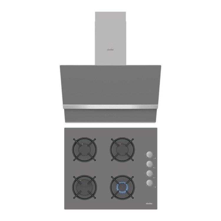 Simfer Gri 2'li Cam Ankastre Set (3538 Ocak + 8740 Davlumbaz)