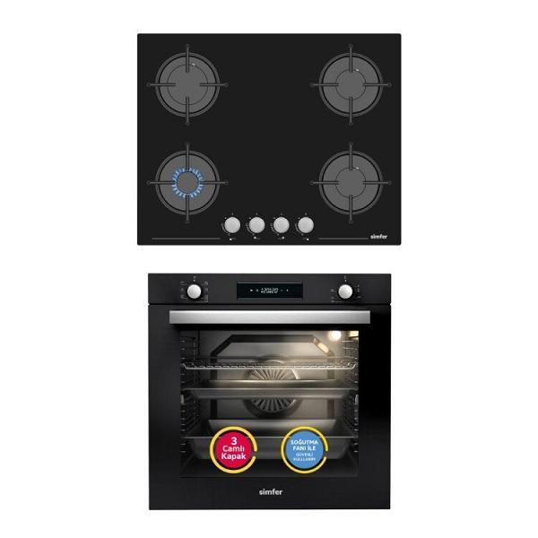 Simfer 8 Fonksiyon Siyah Multi Turbo Dijital 2'li Ankastre Set (7381 Fırın + 3653 Ocak)