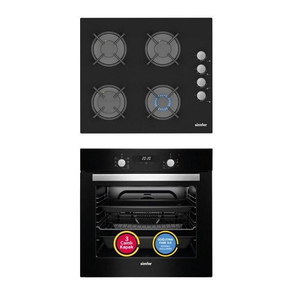 Simfer 8 Fonksiyon Power Turbo Siyah 2'li Ankastre Set (7327 Fırın + 3500 Ocak)