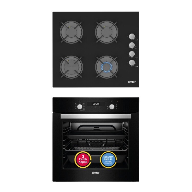 Simfer 8 Fonksiyon Power Turbo Siyah 2'li Ankastre Set (7327 Fırın + 3500 Ocak)