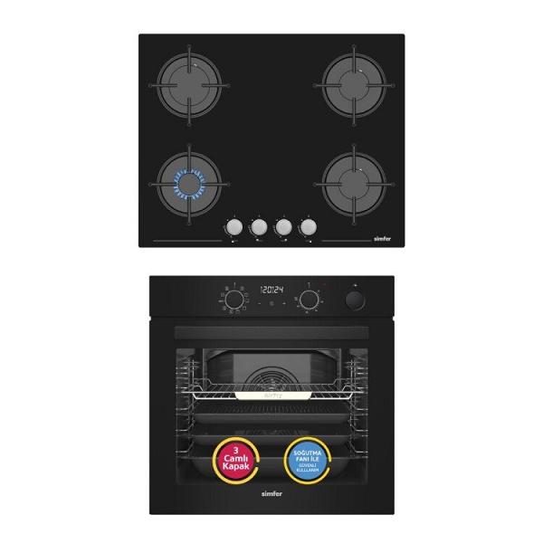 Simfer 11 Fonksiyon Steam Master Siyah 2'li Ankastre Set (8244 Fırın + 3653 Ocak)