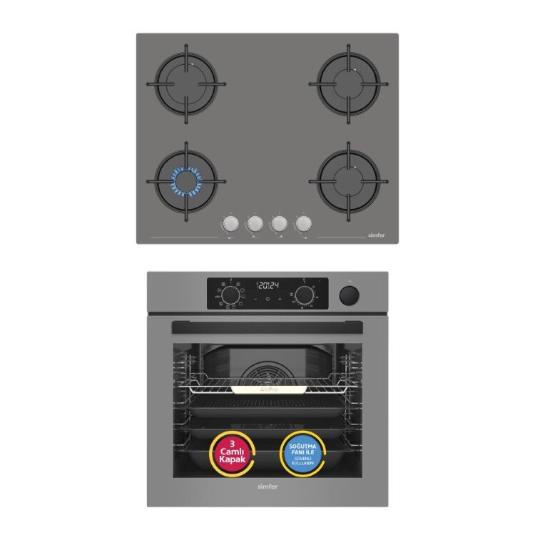 Simfer 11 Fonksiyon Steam Master Gri 2'li Ankastre Set (8246 Fırın + 3656 Ocak)