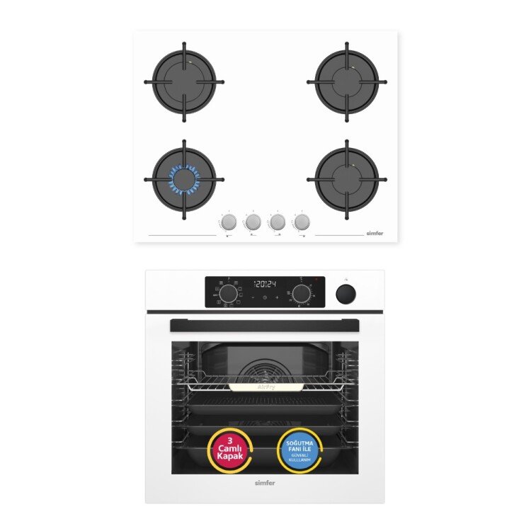 Simfer 11 Fonksiyon Steam Master Beyaz 2'li Ankastre Set (8245 Fırın + 3654 Ocak)