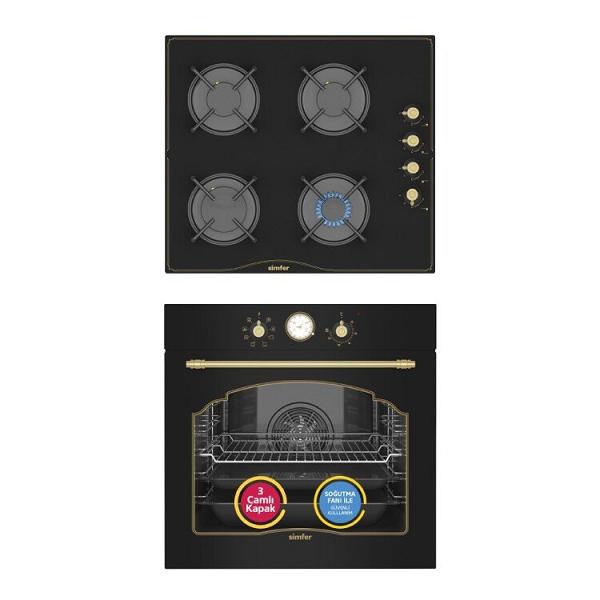 Simfer 8 Fonksiyon Retro Siyah Multi Turbo 2'li Ankastre Set (7349 Fırın + 3325 Ocak)
