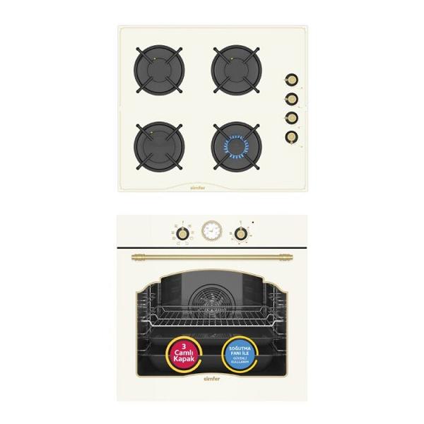 Simfer 9 Fonksiyon Retro Bej 2'li Ankastre Set (8218 Fırın + 3326 Ocak)