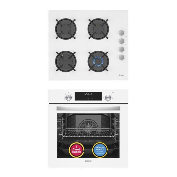 Simfer 9 Fonksiyon QS Dijital Beyaz 2'li Ankastre Set (8209 Fırın + 3507 Ocak)
