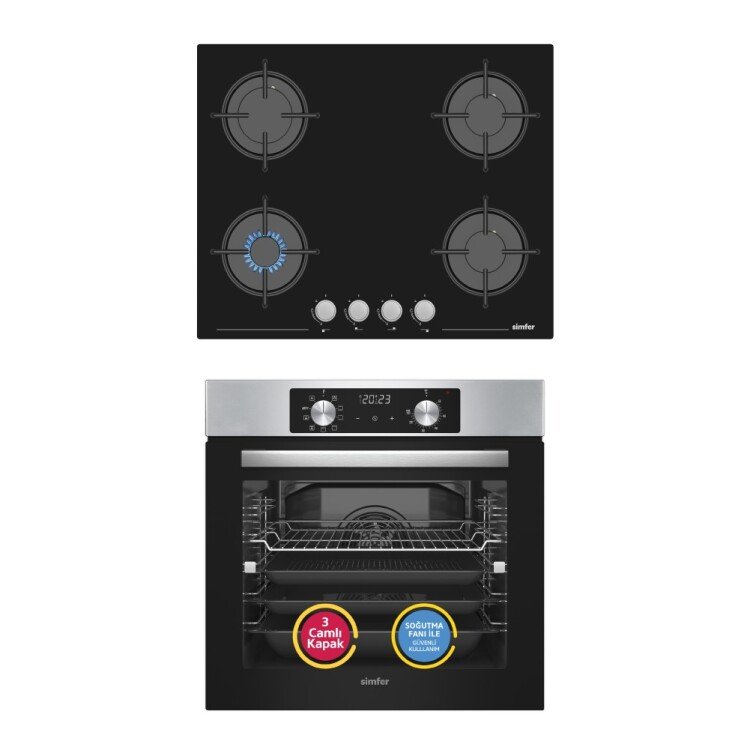 Simfer 10 Fonksiyon Airfry Plus Inox 2'li Ankastre Set (8210 Fırın + 3653 Ocak)