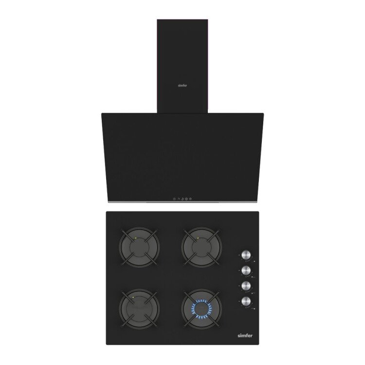 Simfer Siyah 2'li Cam Ankastre Set (3046 Ocak + 8727 Davlumbaz)