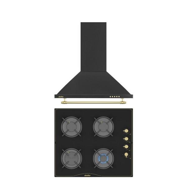 Simfer Retro Siyah 2'li Cam Ankastre Set (3325 Ocak + 9612 Davlumbaz)