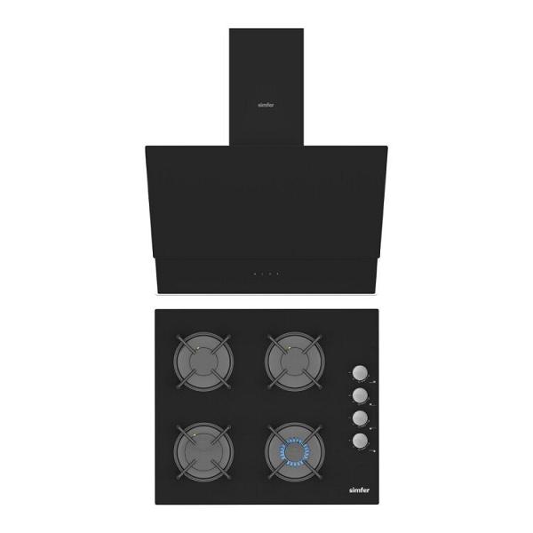 Simfer QS Siyah 2'li Cam Ankastre Set (3500 Ocak + 8703 Davlumbaz)