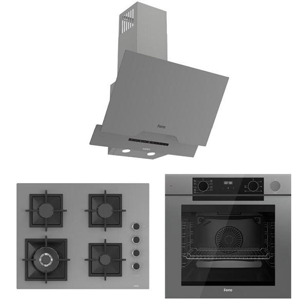 Ferre Artline FryArt-Steam Gri Ankastre Set (Fırın + Ocak + Davlumbaz)