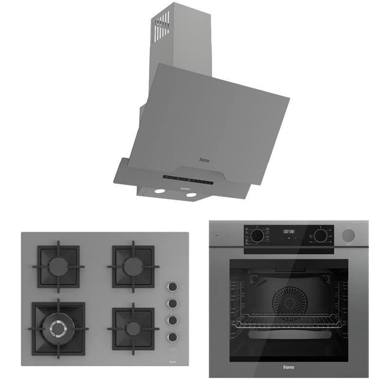 Ferre Artline FryArt-Steam Gri Ankastre Set (Fırın + Ocak + Davlumbaz)