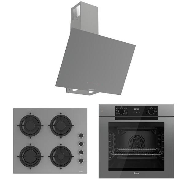 Ferre Artline FryArt Gri Ankastre Set (Fırın + Ocak + Davlumbaz)
