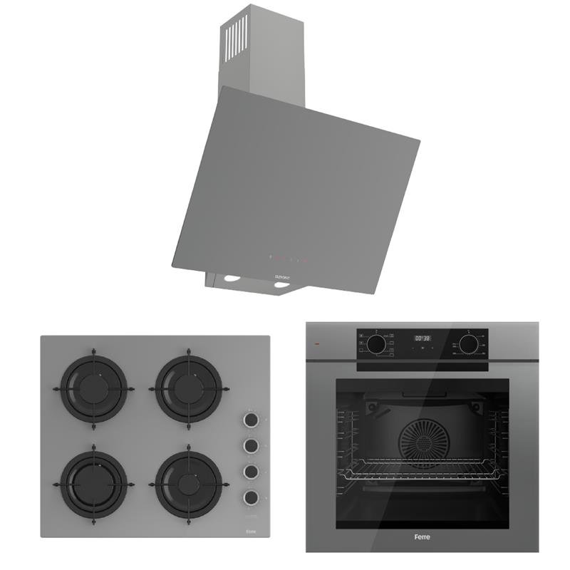 Ferre Artline FryArt Gri Ankastre Set (Fırın + Ocak + Davlumbaz)