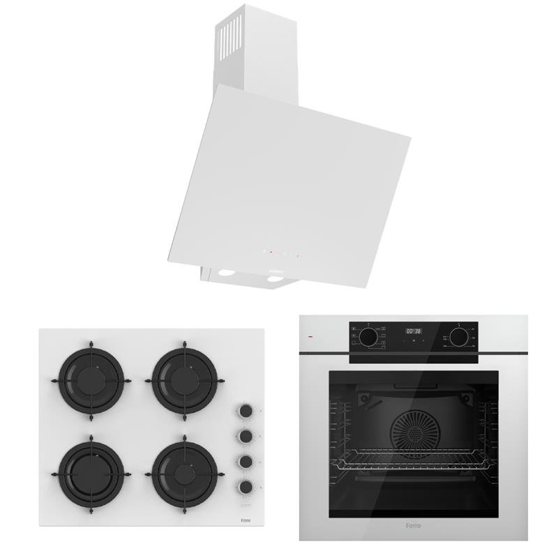 Ferre Artline FryArt Beyaz Ankastre Set (Fırın + Ocak + Davlumbaz)