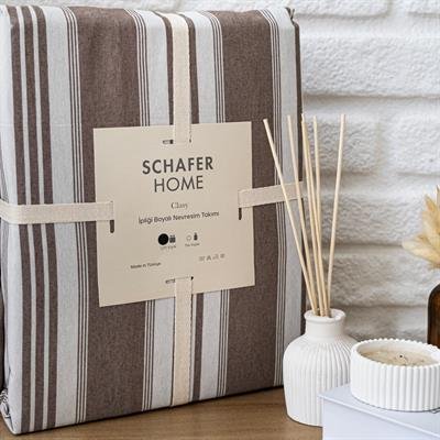 Schafer Home Clasy İpliği Boyalı ÇK Nevresim Takımı 4 Parça-Kahverengi