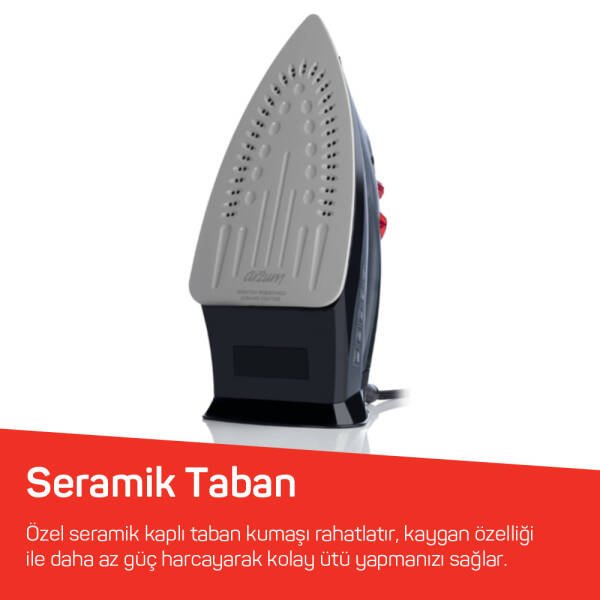 Arzum AR684 Olivya Buharlı Ütü 2400W, Seramik Taban, Dikey Buhar, Şok Buhar, Damlama Önleme, Siyah