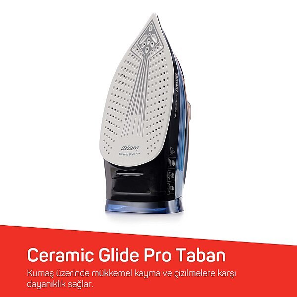 Arzum AR6043 Steamlux Buharlı Ütü Seramik Taban 3000W, 225 gr/min Şok Buhar, Mavi