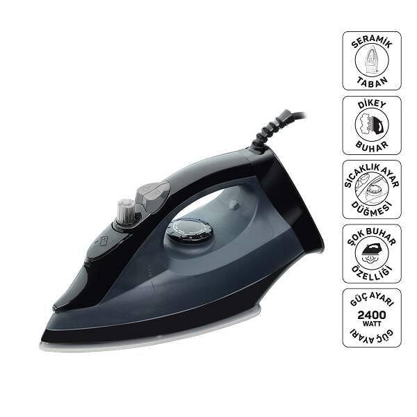 Arzum FL663 Liena Seramik Tabanlı Ütü, 2400W, 120 g/dk Şok Buhar, Otomatik Temizleme, Dik Buhar, Siyah