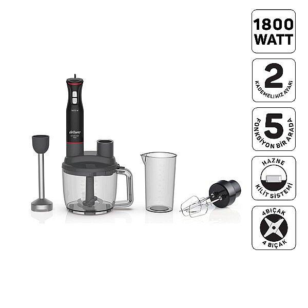 Arzum AR1204 Starchef Pro 1800W 4 Bıçaklı 1.5 L Hazneli 2 Kademeli Multi Blender Seti, Siyah