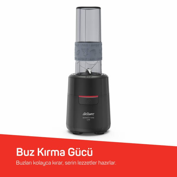 Arzum AR1191 Shake'N Take Lite Kişisel Blender 550W, 550 ml Taşınabilir Şişe, Buz Kırma Özellikli, Siyah